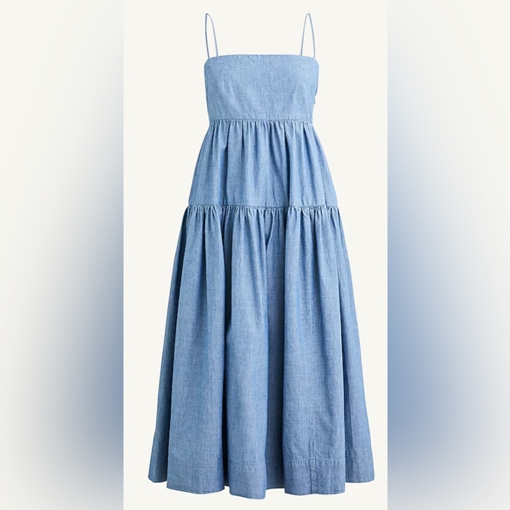 NWT JCrew Tie-back tiered chambray dress